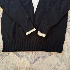 Reiss Black V-Neck Sweater with White Accents